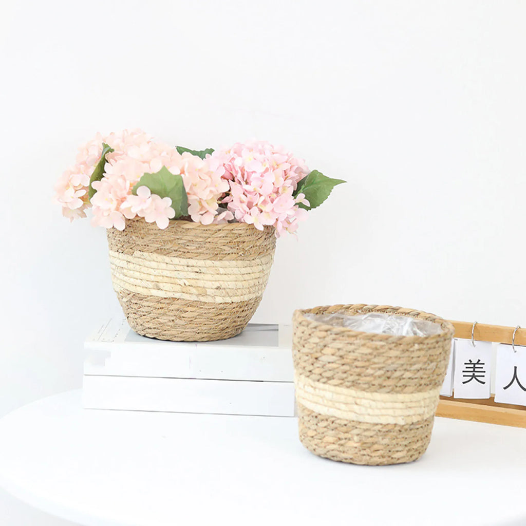 Straw Weaving Flower Plant Pot Basket Grass Planter Basket Indoor Outdoor Flower Pot Cover Plant Containers for Plantable Plants