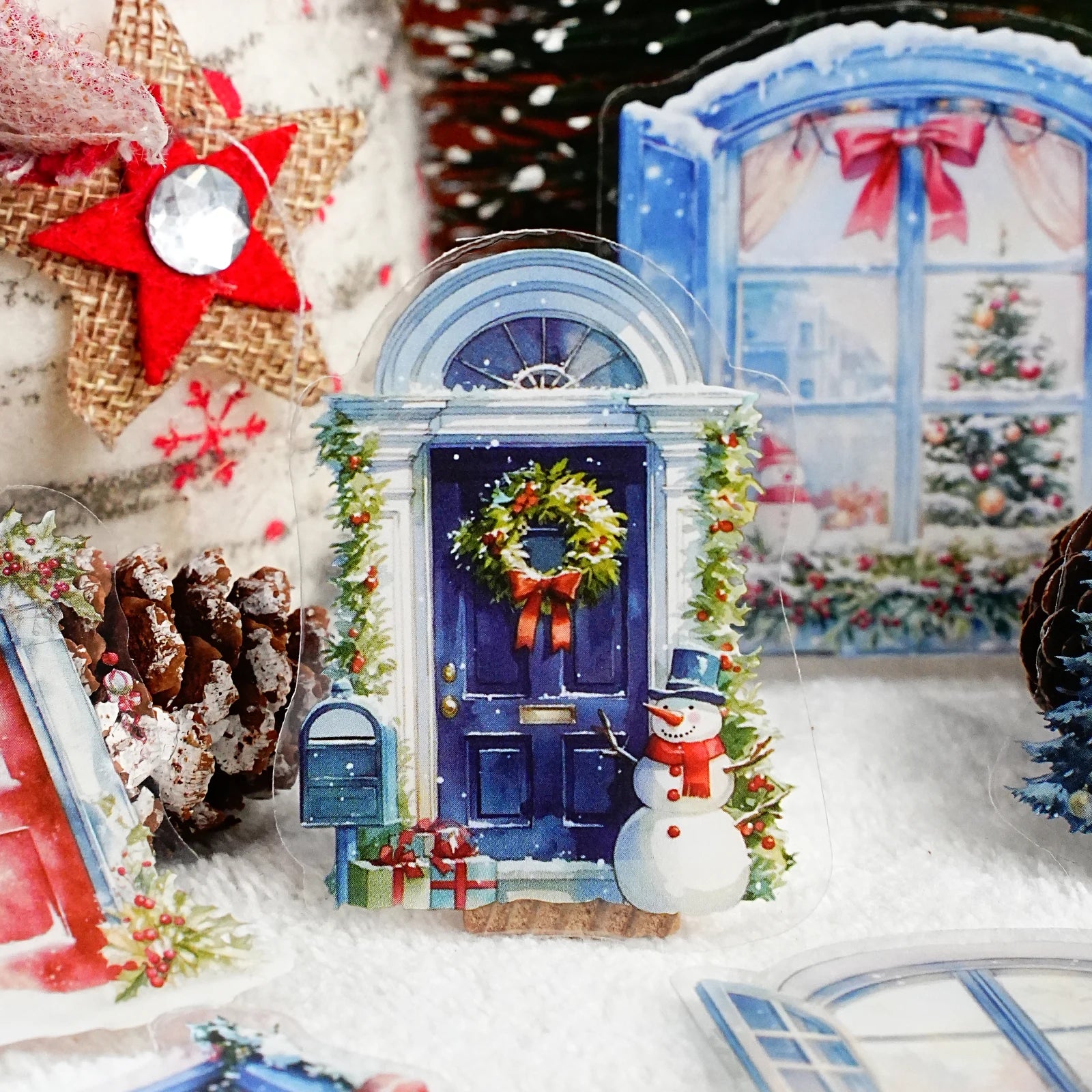 15 Sheets Christmas Theme PET Sticker Pack for Scrapbook DIY Photo Frame Collage Decor, Christmas Gift Decorative Stickers