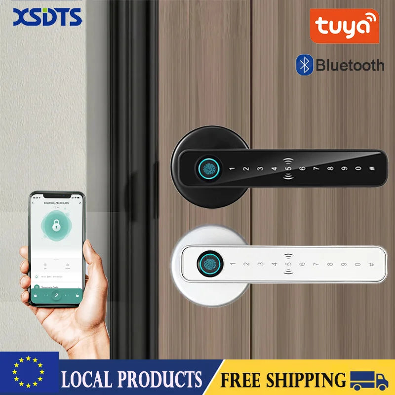 XSDTS Smart Door Lock Electronic Biometric Fingerprint Smart Card Password Key Unlock USB Tuya APP Emergency Charge lock