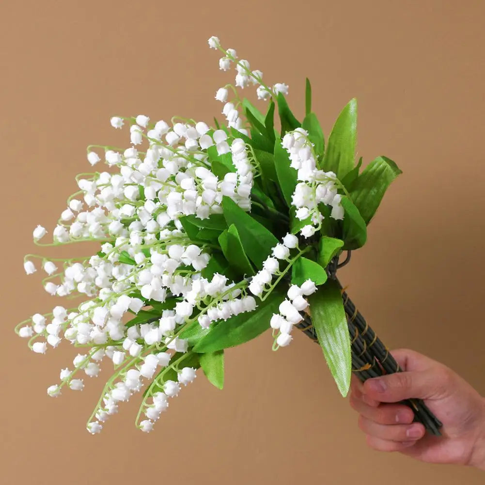 1 Pcs Artificial Flower Lily Of The Valley Flower Bunch W/ 3 Bunch White Green For Home Decoration Accessories