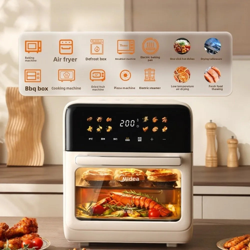 Midea Air Fryer 12.5L Large Upgrade Air Fryer Oven Combo Large Capacity Visual Touch Screen Multi‑Layer No‑Flip Needed 220V