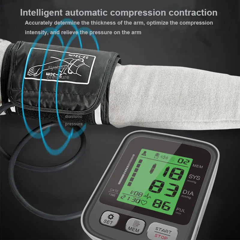JYHealth Medical Digital Upper Arm Tensiometers BP Blood Pressure Monitor Heart Rate Meter Large Cuff Sphygmomanometer Tonometer