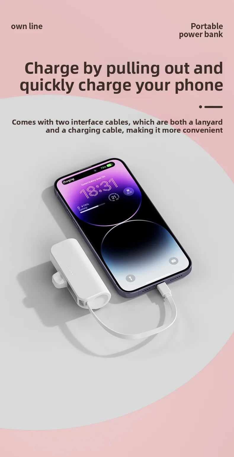 Portable Charger 5000mAh with Built-in Cable - Compact Fast Power Bank Tidesmit