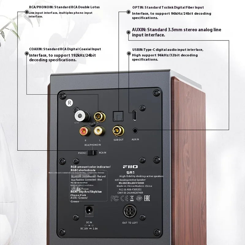 FiiO SA1 Active Speaker Desktop Bluetooth Speaker HIFI Sound Quality 31 Segment High-precision Lossless Customize PEQ LDAC APP
