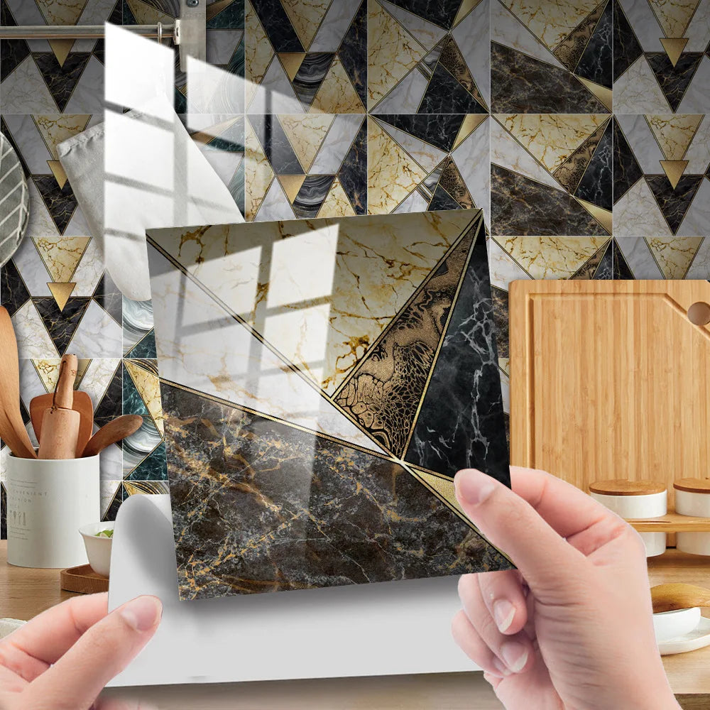 10pcs Crystal Tile Wall Stickers Self-Adhesive Kitchen Tiles PVC Backsplash Stickers Peel and Stick Bathroom Faux Stone Effect