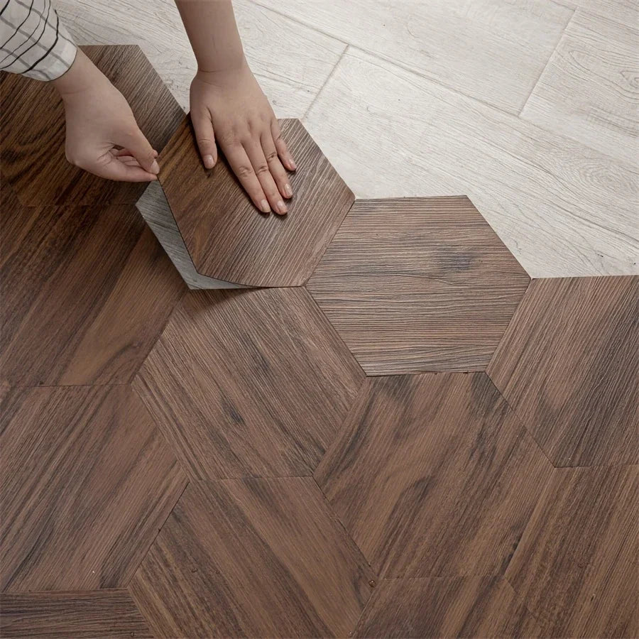 Hexagon Wood Grain Peel and Stick Floor Tiles Self Adhesive Waterproof Vinyl Wall Tile for Kitchen Bathroom Living Room Bedroom