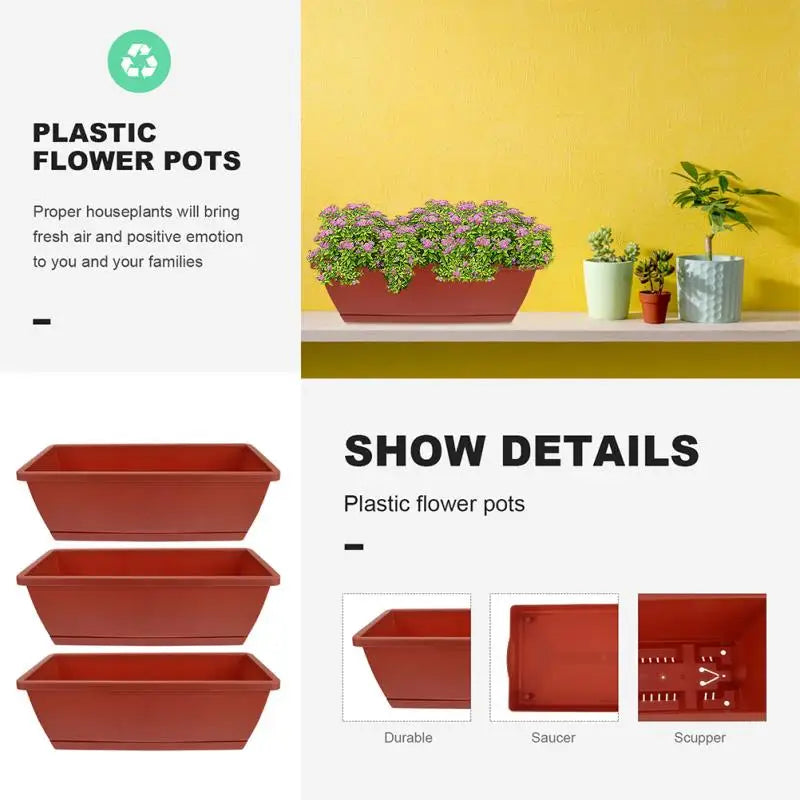6pcs Balcony Planting Pot Flower Pots With Trays Container Flowerpot Vegetable Plastic Large Rectangular Garden Pots