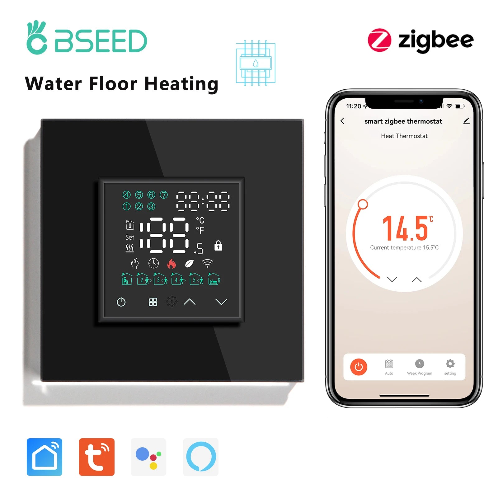 Smart ZigBee Floor Heating Thermostat | WiFi App Controlled HVAC Black Water ZigBee Thermostat Tidesmit