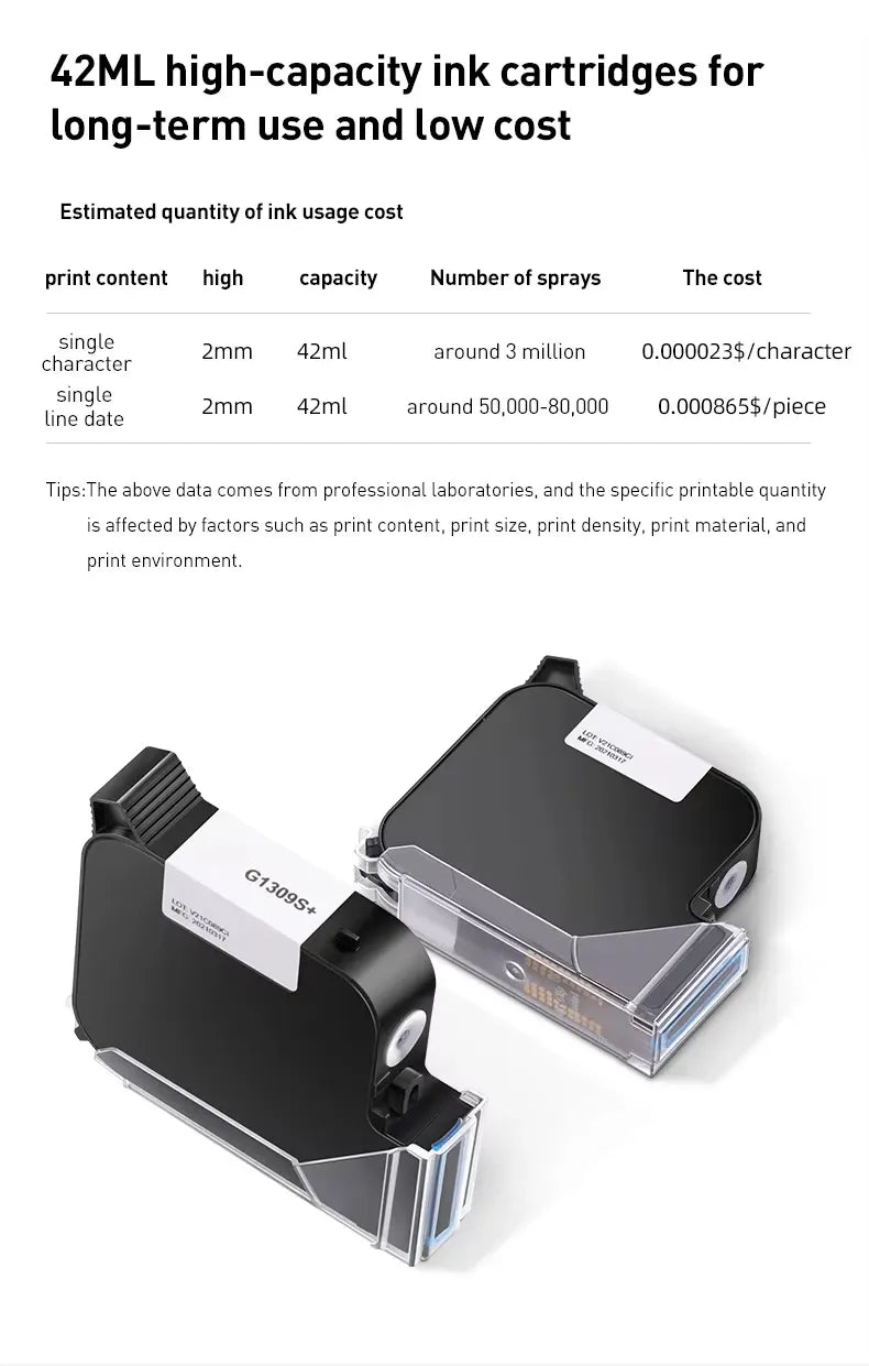 Inkjet coding printer with high-capacity ink cartridges and front housing