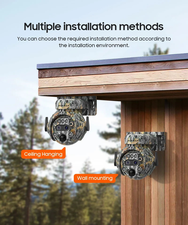 INQMEGA 8MP Solar Powered Camera 4K 4G / WIFI Solar Camera Solar Panel  Security PIR Human Detection Cam in Forest
