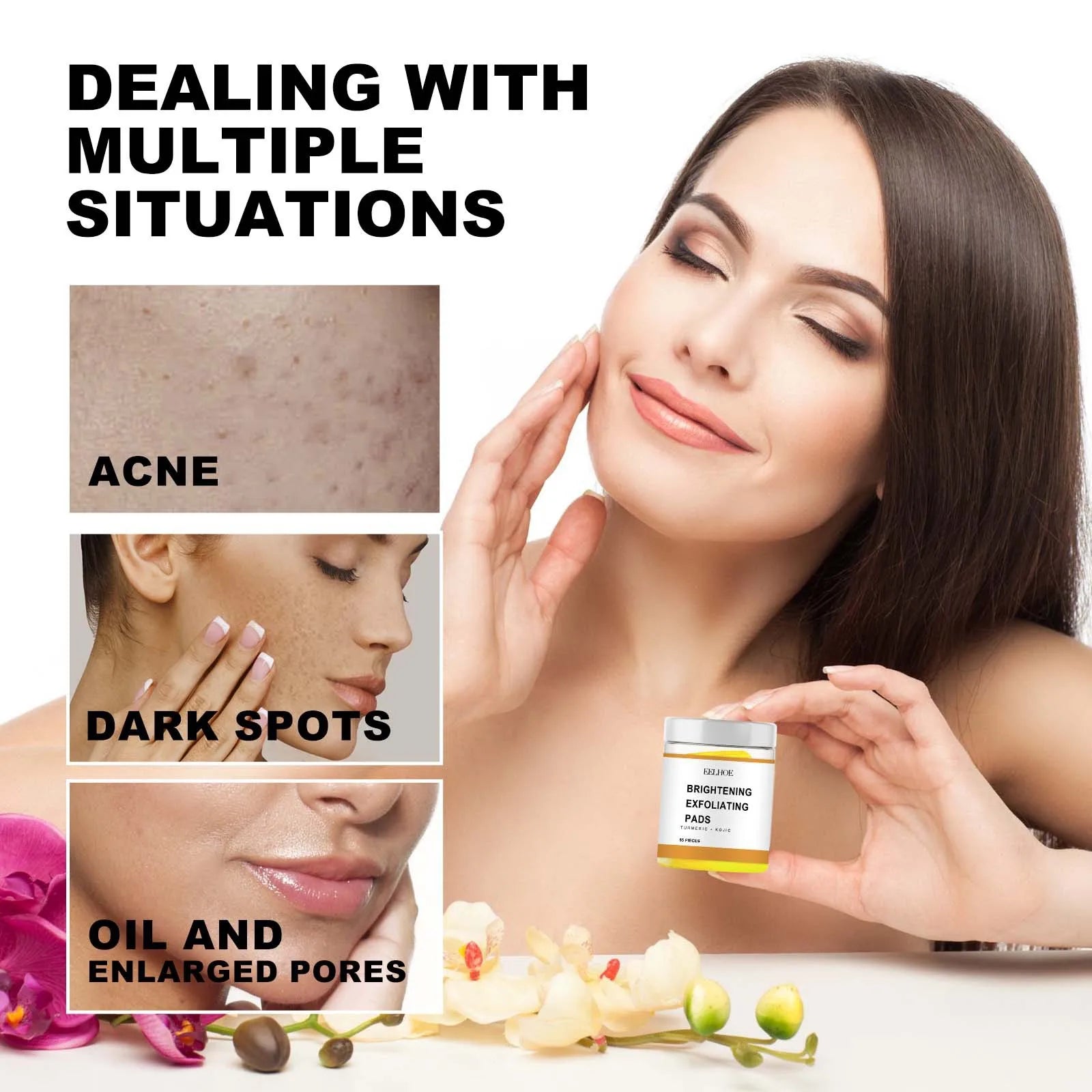 Turmeric Exfoliating Pads for Face Brightening - 55 Pcs Vegan Formula Scrubs Treatments Tidesmit