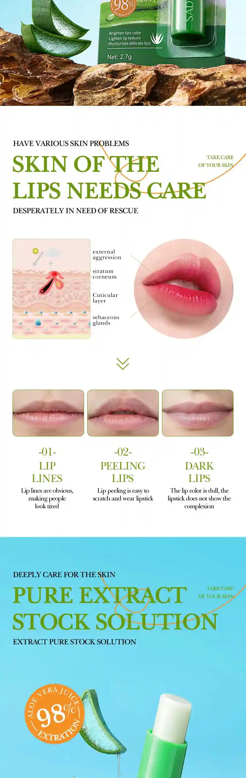 Aloe Vera Color Changing Lip Balm | Nourishing Moisturizing Lip Treatment Lip Care Tidesmit