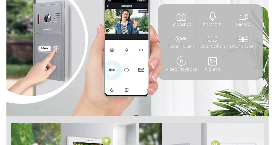 HOMSECUR 4 Wire Tuya Smart 7" WIFI 1080P Video Phone Doorbell Intercom IP65 Camera Fingerprint IC Keyfobs Access Snapshot Record