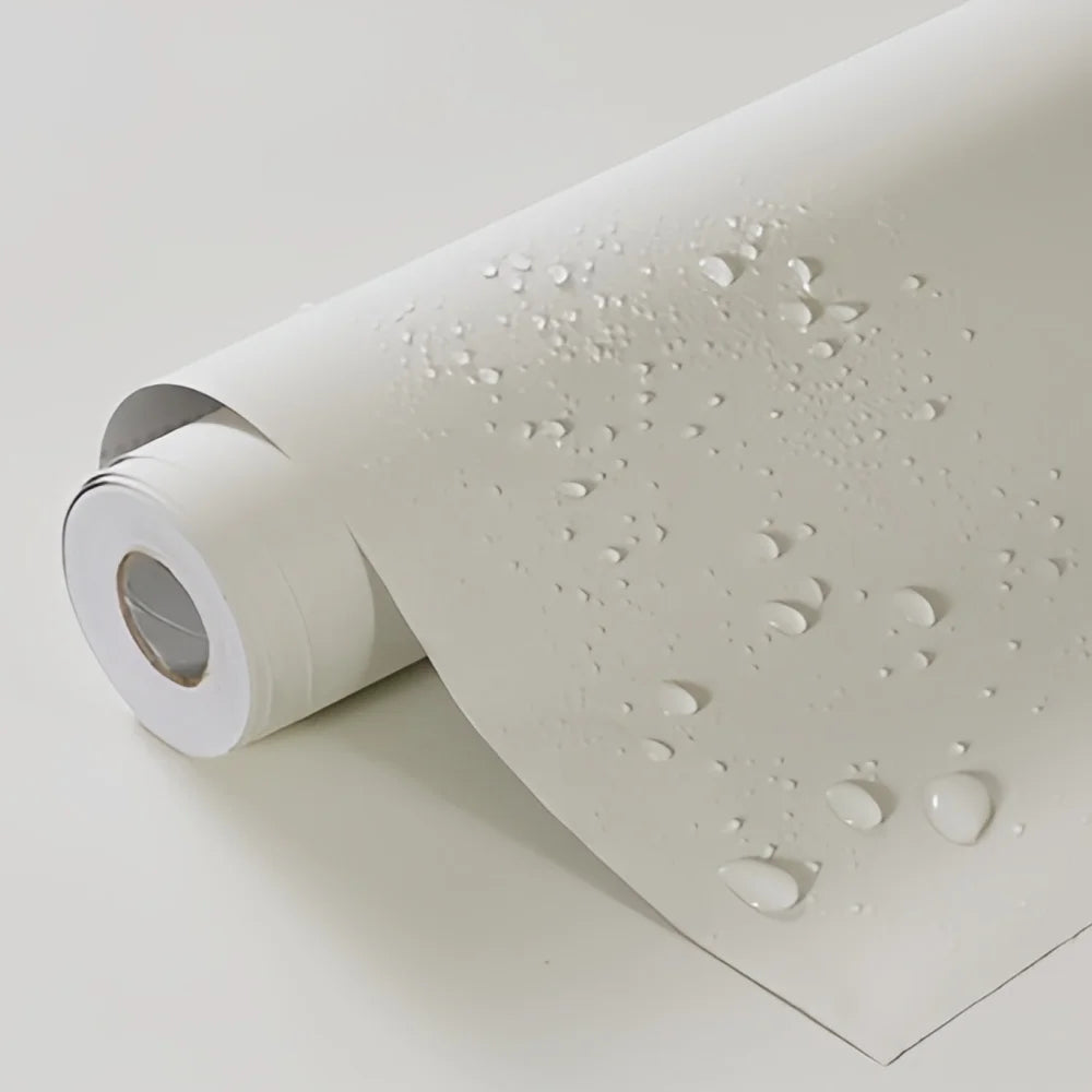 Self-adhesive waterproof vinyl wallpaper roll, milky white matte with raised water droplets