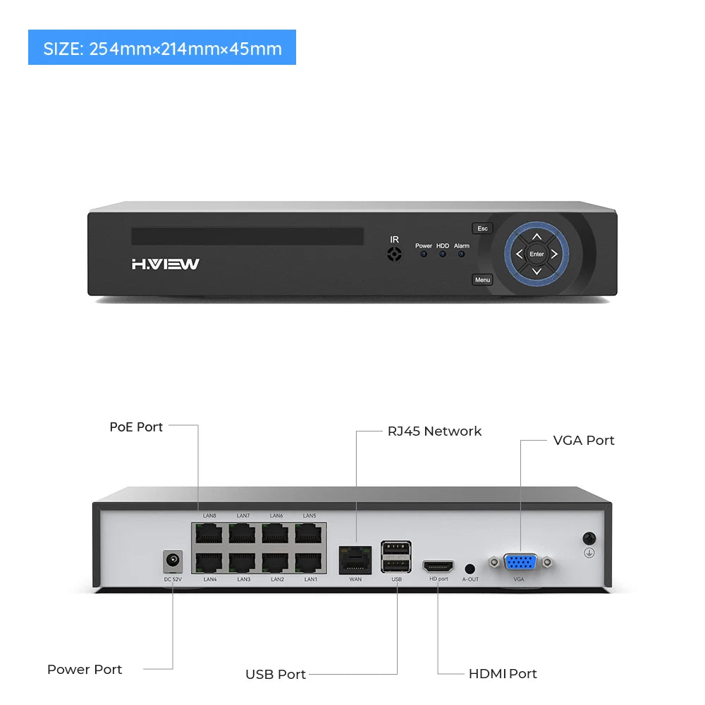 H.View 4K 5Mp 8Mp poe Cctv Security Camera System Home Video Surveillance Kit 8Ch Nvr Audio Outdoor Ip Camera xmeye app