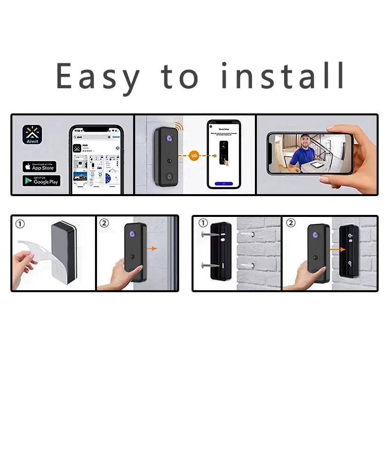 720P Aiwit APP WiFi Doorbell Low Consumption Battery Power Visual Door Peephole Video Eye Night PIR Home Security Doorviewer