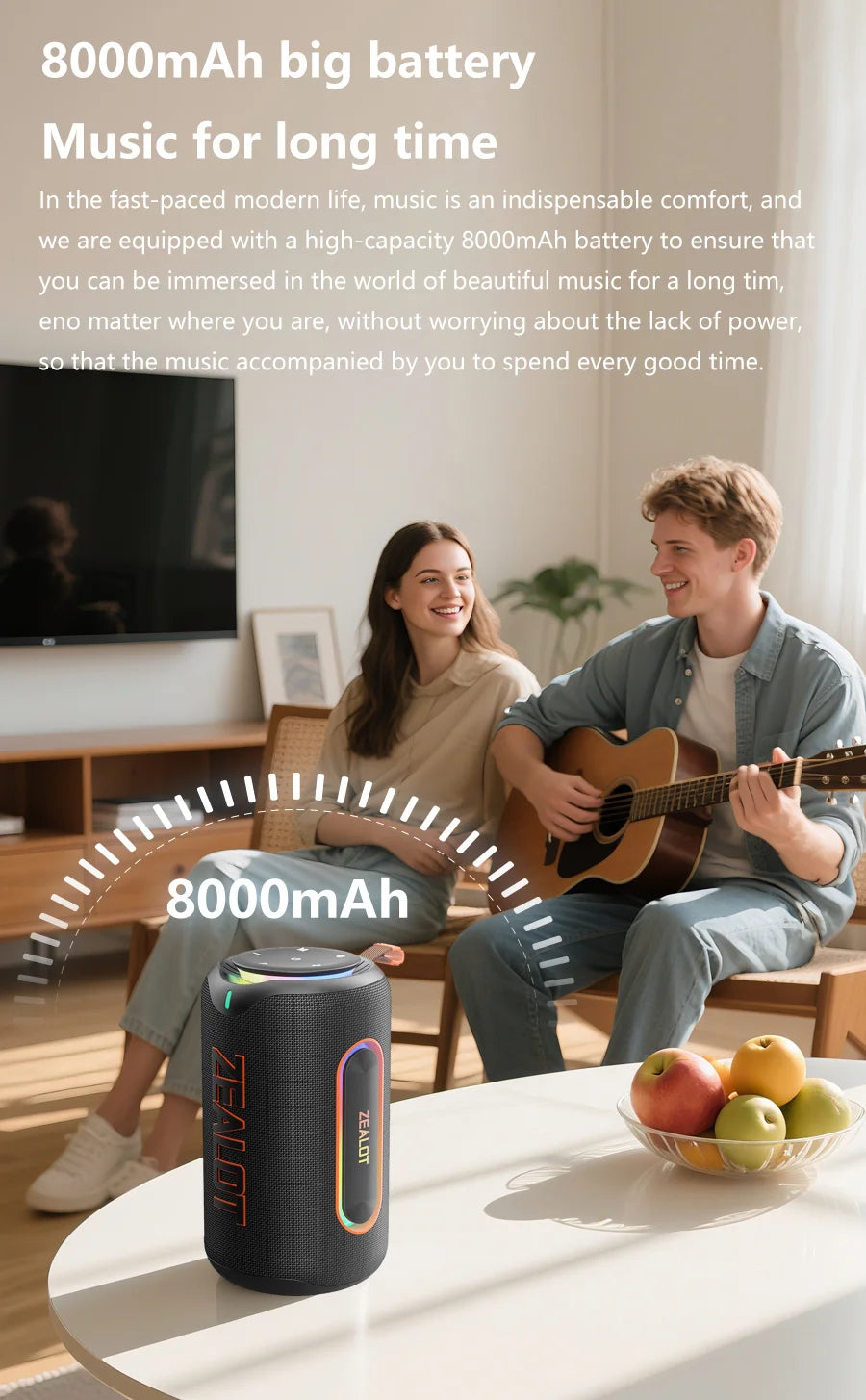 ZEALOT-MP1 60W Wireless Speakers,RGB Light,30 Hours Playtime,, Waterproof IPX 6,Wireless Speaker, Dual Pairing, 8000mAh Battery.