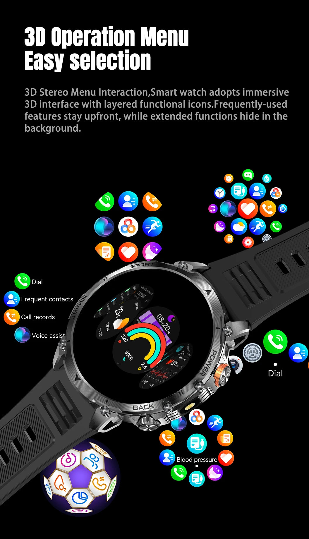 New outdoor GPS path 1.46"100+sport Bluetooth calling Smart Watch IP68 Waterproof Sports Run tracker Outdoors Compass Smartwatch