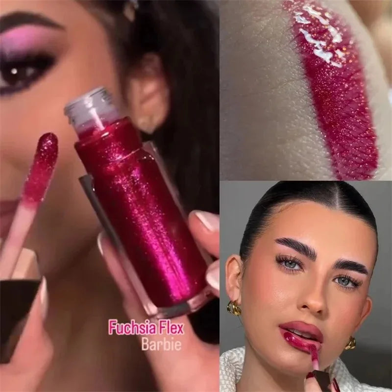 Tidesmit transparent lip gloss with glitter finish showing liquid lipstick texture and moistening shine effect