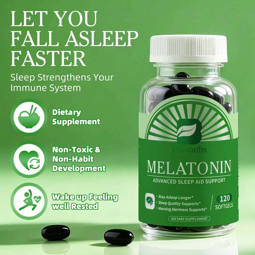 BEWORTHS Melatonin 5mg Vitamin B6 Anti Stress Tools Sleeping Pills Melatonin to Sleep Stay Asleep Longer For Adult Beauty Health