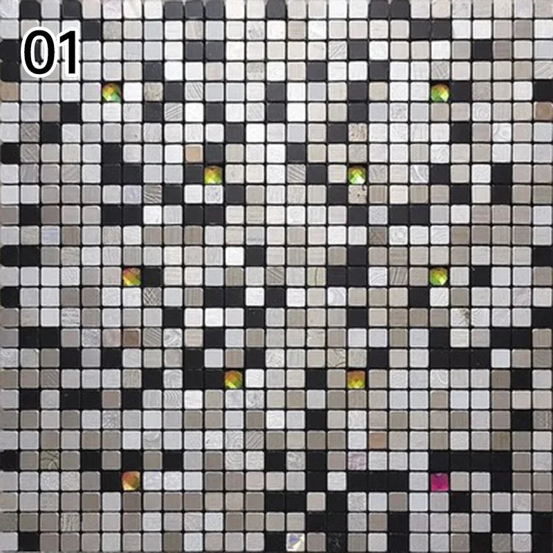White and gray mosaic wall decal with black squares and small neon accents, crystal look