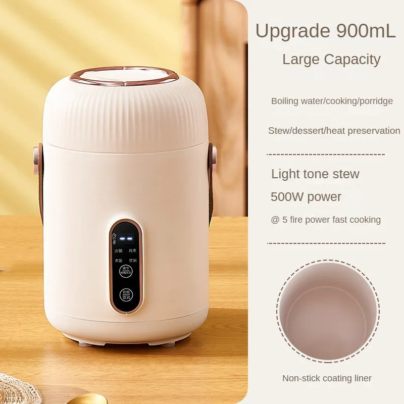 White 900mL electric stewing cup slow cooker with front control panel