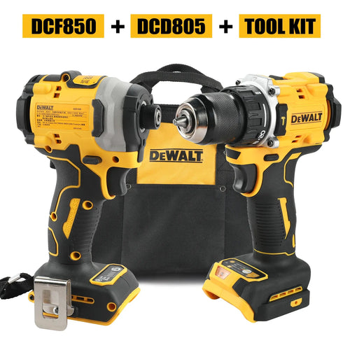DeWalt cordless impact driver and drill combo kit with tool bag, yellow and black