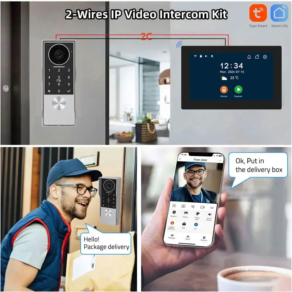 2Wire Tuya Smart Video Intercom Doorbell 5G WiFi 7/10inch Touch Screen 1080P Metal Outdoor Camera Doorphone Password 5in1 Unlock
