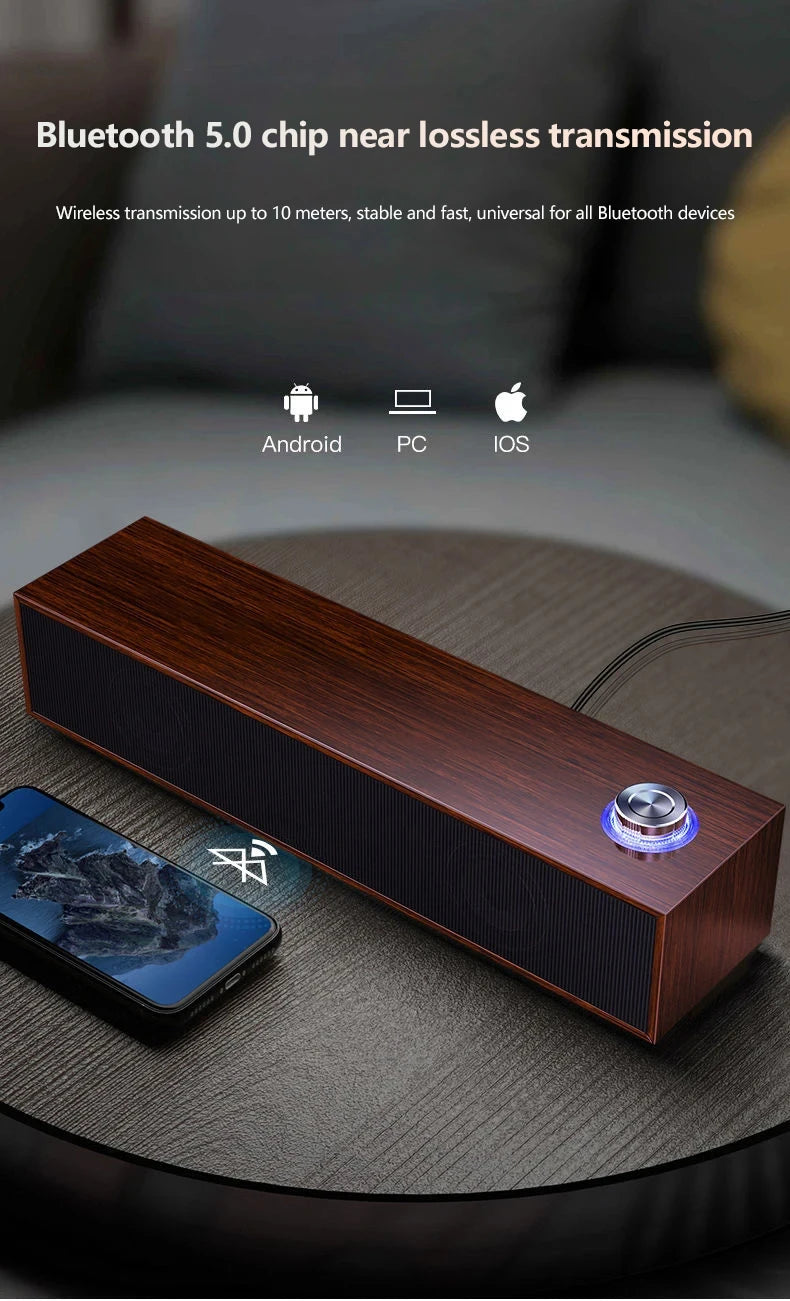 Wooden Computer Speaker with Subwoofer Bass - HiFi Audio System Tidesmit