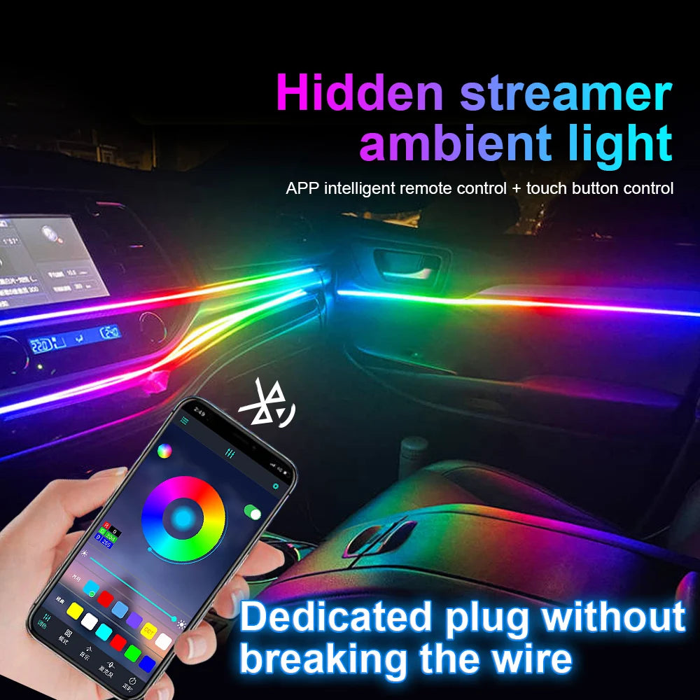 RGB Car Ambient Light Kit | App-Controlled Acrylic Fiber Optic System Tidesmit