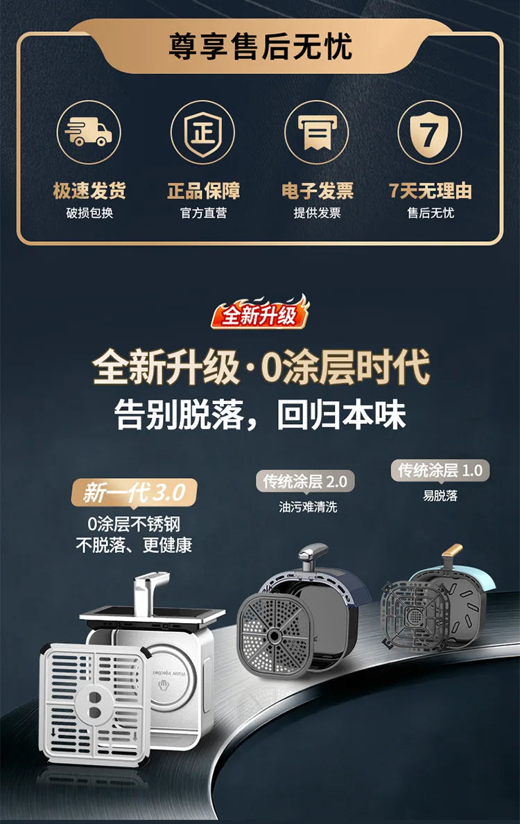 Household 0‑Coating Stainless Steel Air Fryer Dual‑Heat‑Source Visible Large Capacity Oil‑Free Electric Cooking Fryer