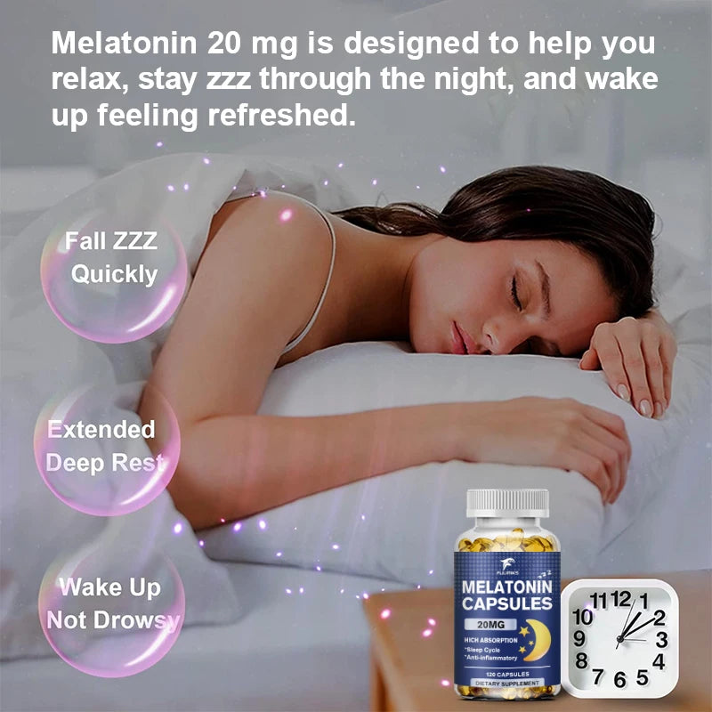 Melatonin 20mg, Sleep Dietary Supplement, 120 Strawberry Flavored Capsules, Contains Melatonin - Healthy Sleep
