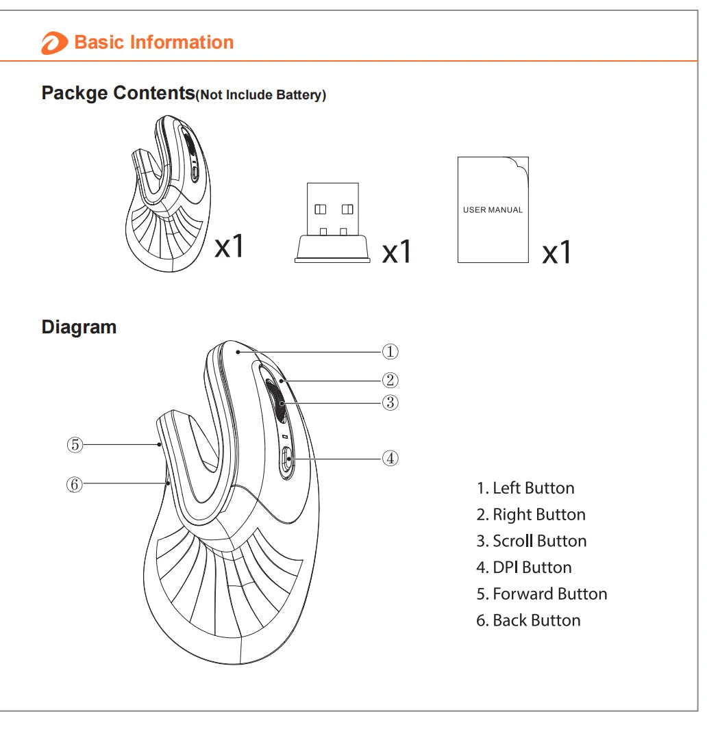 DAREU Ergonomic Vertical Wireless Mouse 2.4Ghz Optical Skin 6 Buttons Comfortable Gaming Mice with Adjustable DPI For Computer