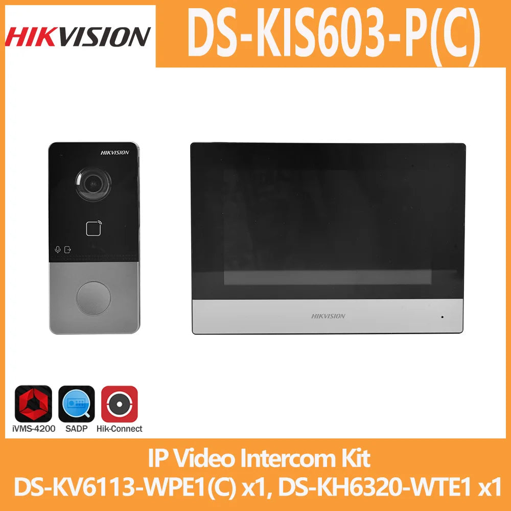 Hikvision IP Video Intercom Kit DS-KIS603-P(C) Original DS-KV6113-WPE1+ DS-KH6320-WTE1 POE Doorbell Door Station WIFI Monitor