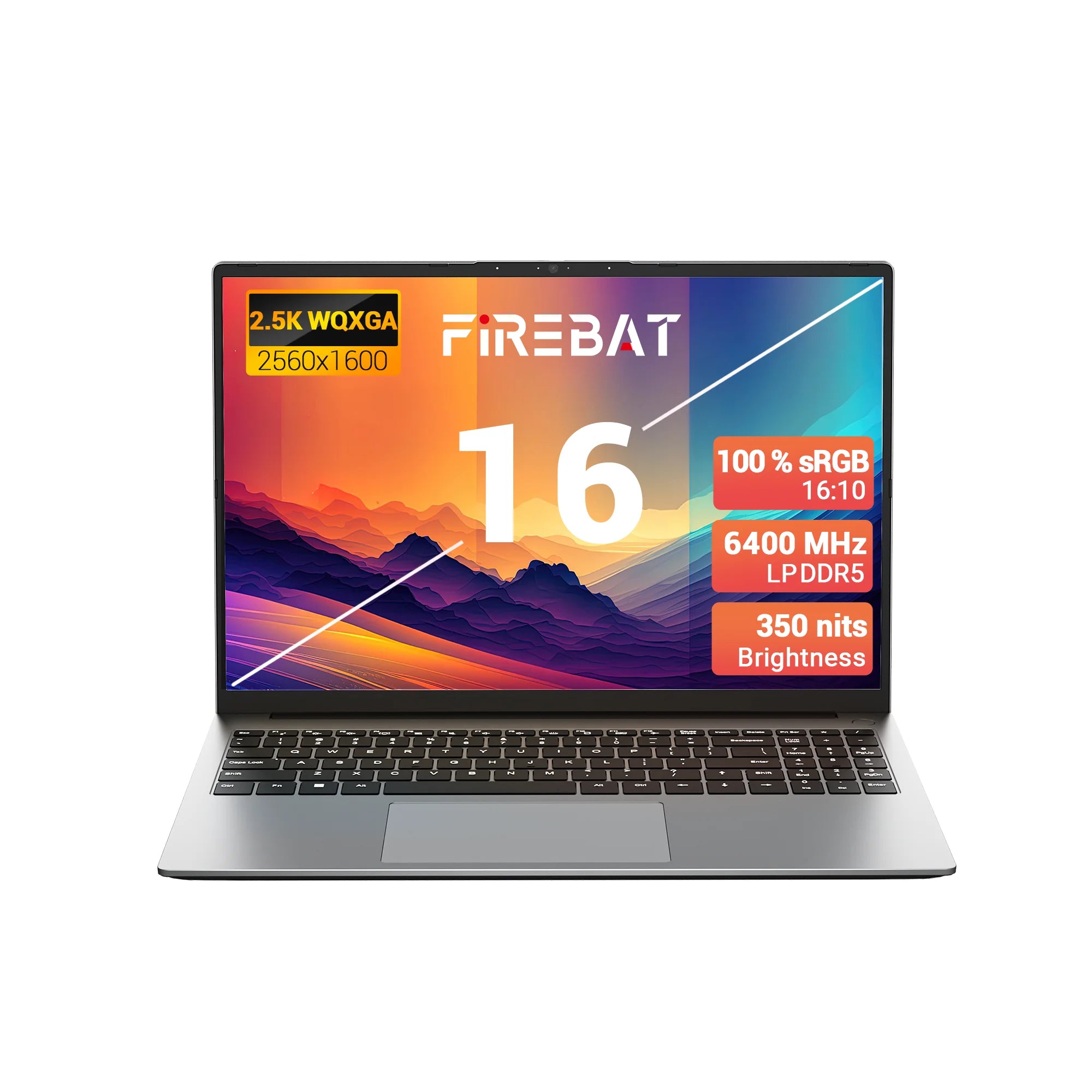 FIREBAT U6B 16" Laptop AMD Ryzen5 6600H LPDDR5 16GB RAM M.2 512GB SSD WiFi6 BT5.2 16inch 2.5K 120Hz Screen Windows11 Computer