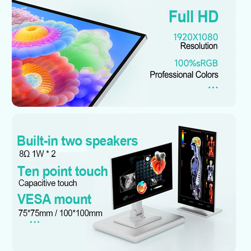 VCHANCE 21.5'' Full HD 1080p 100%sRGB Portable Medical Monitor with VESA Mount Display External for Hospital Diagnostic Devices