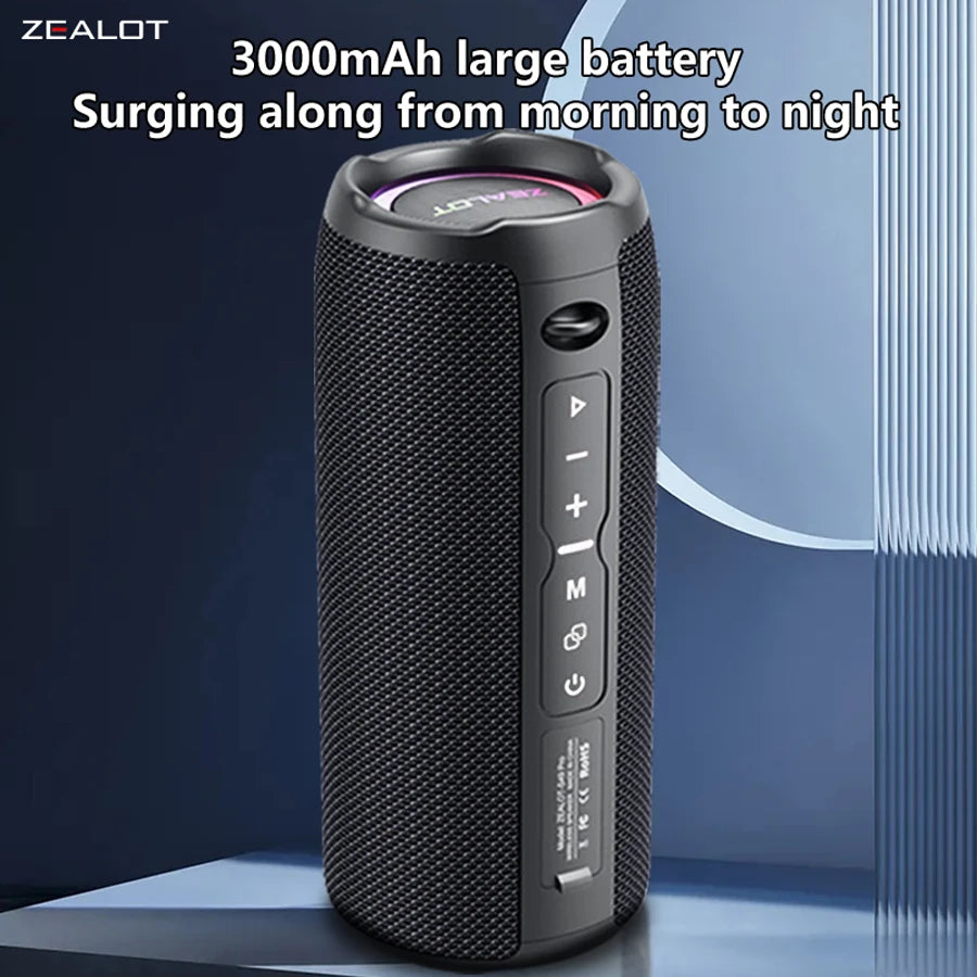 Zealot S49 pro Wireless Speaker,Outdoor Portable Subwoofer Speaker Waterproof IPX 6,, Dual Pairing,3000mAh.