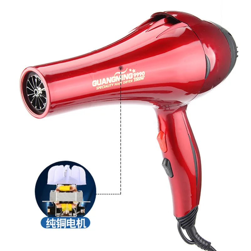Professional 2300W red salon hair dryer with powerful copper motor and 3m cord for fast, efficient hair styling.