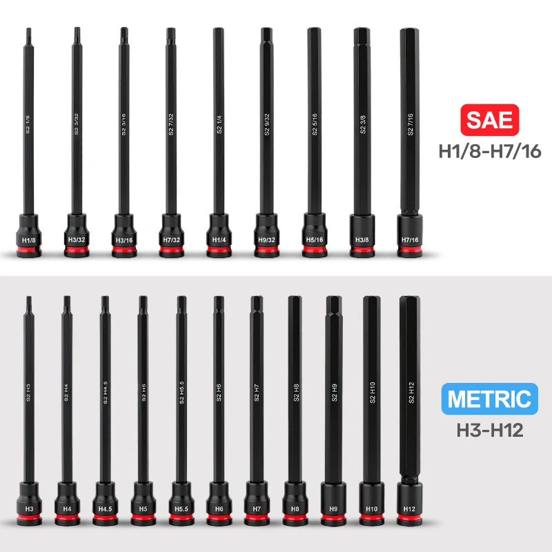Hi-Spec 3/8 Impact Socket Set Wrench Socket Hex Socket Set S2 Bits & CR-V Sockets Hand Tools Torx Bit Long Socket Colorful Ring