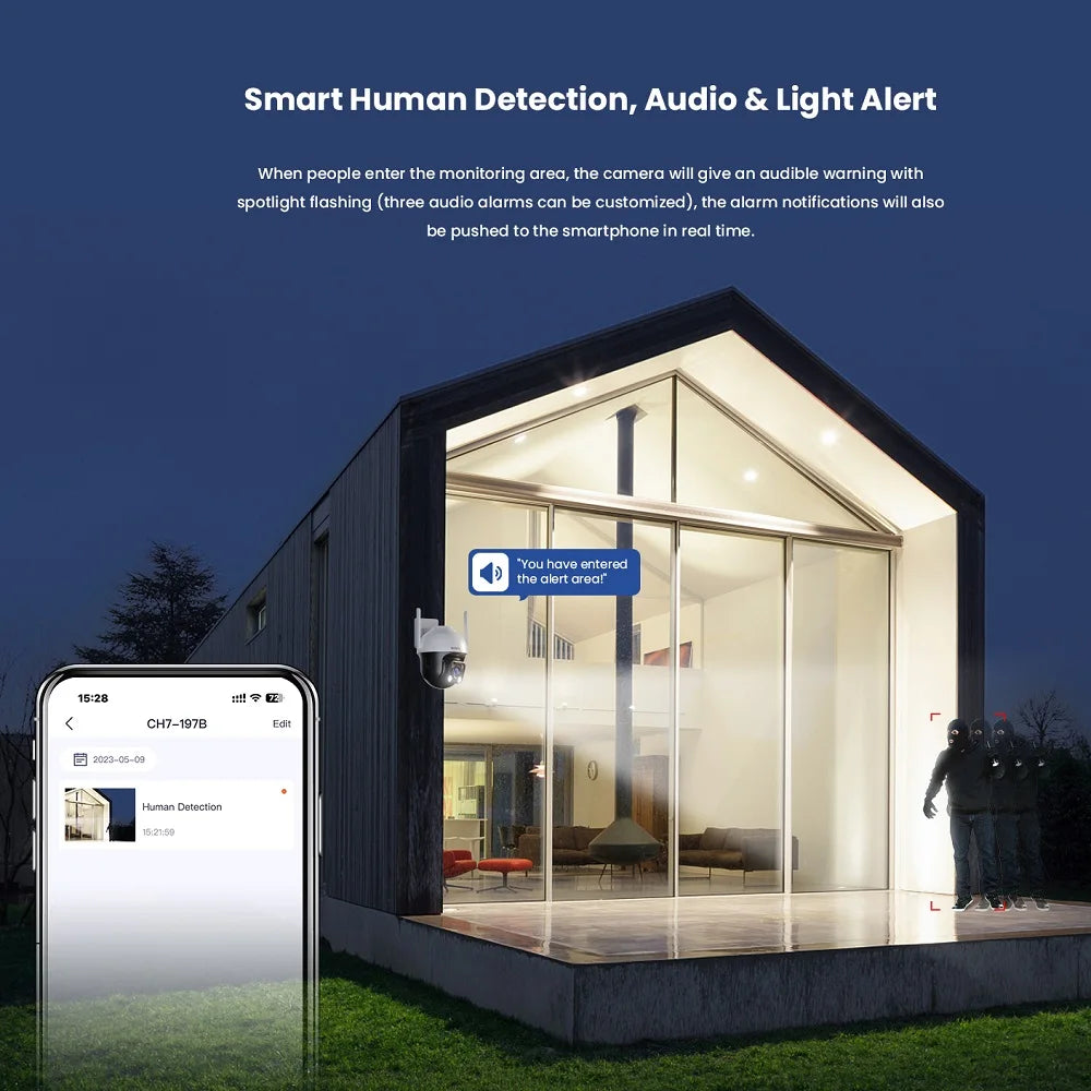 Tenda 4MP Outdoor Wi-Fi Pan/Tilt Camera CH7-WCA Full-Color 360° Visual Coverage Night Vision AI Motion Detection Smart Alarm