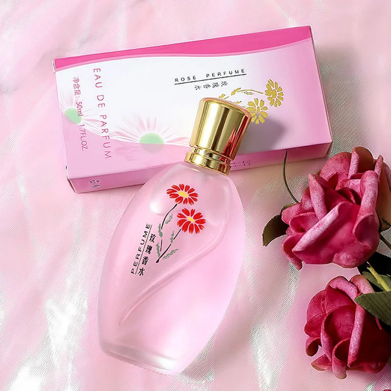Rose Perfume for Women: 50ml floral Eau de Parfum, oval glass bottle, gold cap, rose & daisy scent, fresh daily wear.