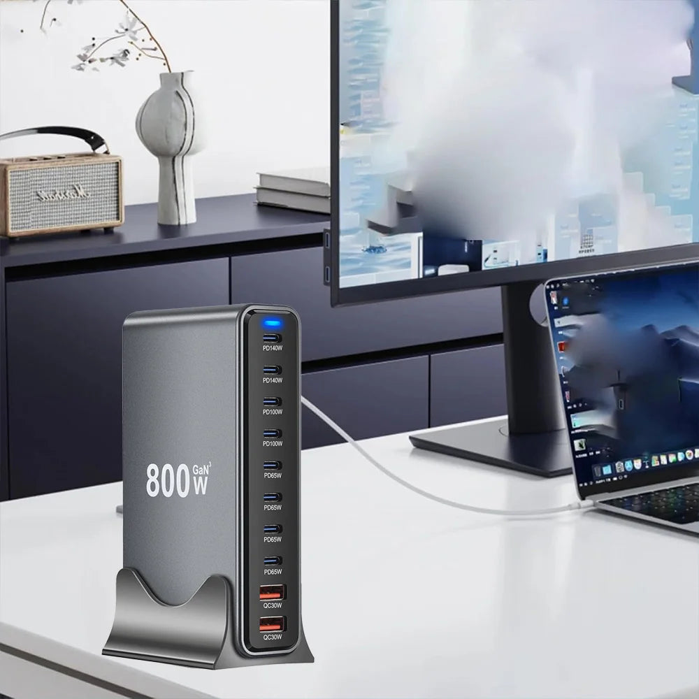 800W 10-Port USB-C Desktop Charging Station - Multi-Device Power Hub Tidesmit