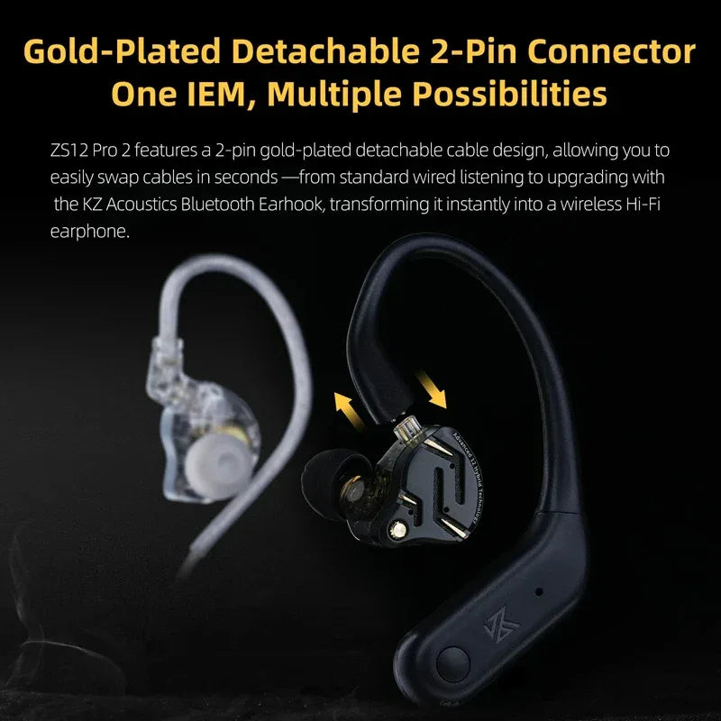 KZ ZS12 Pro Hybrid In-Ear Monitors HiFi Wired Earphones - Tidesmit Tidesmit