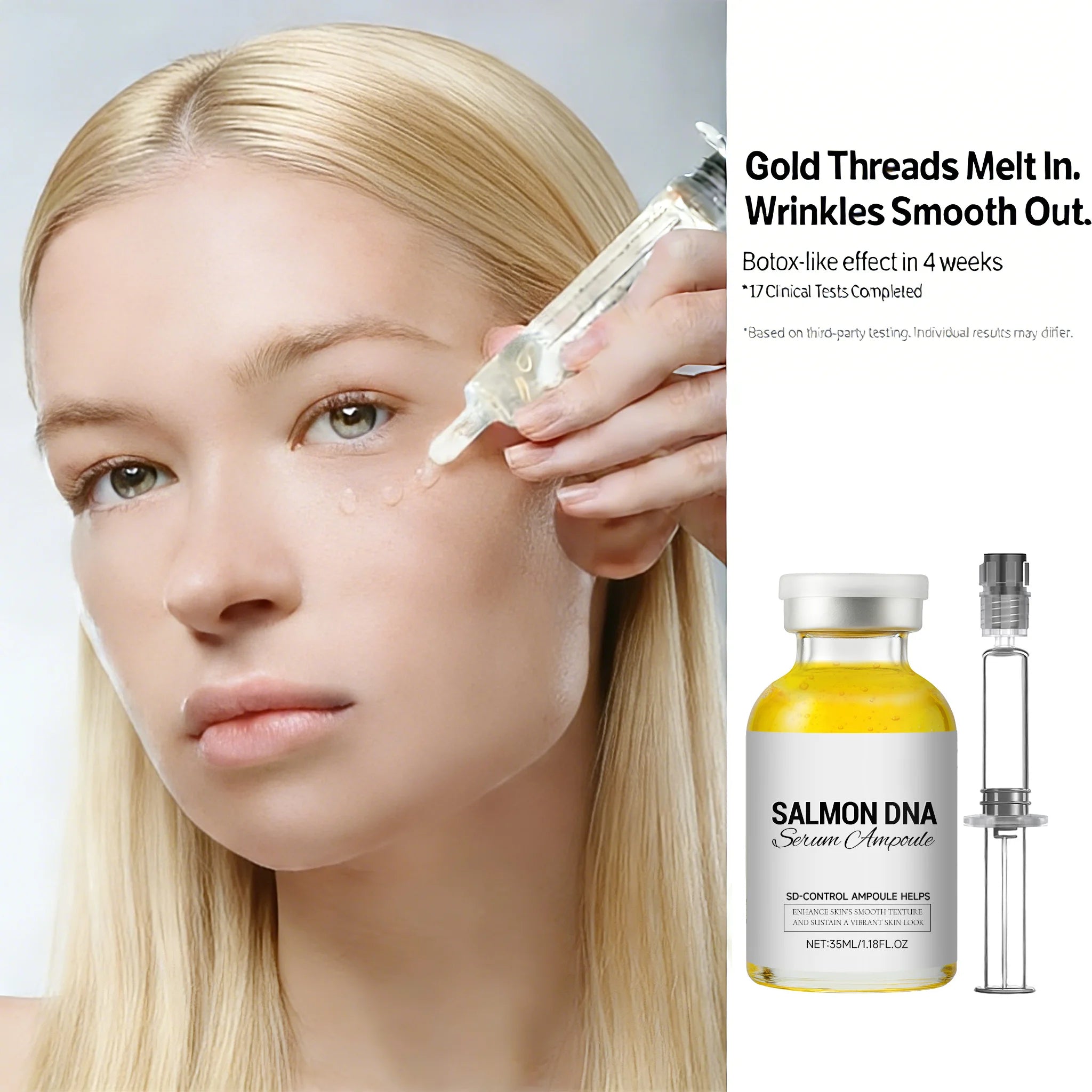 Salmon DNA Revitalize Silk Peptide Ampoule: Anti-aging collagen serum in a glass vial for youthful, firm skin.
