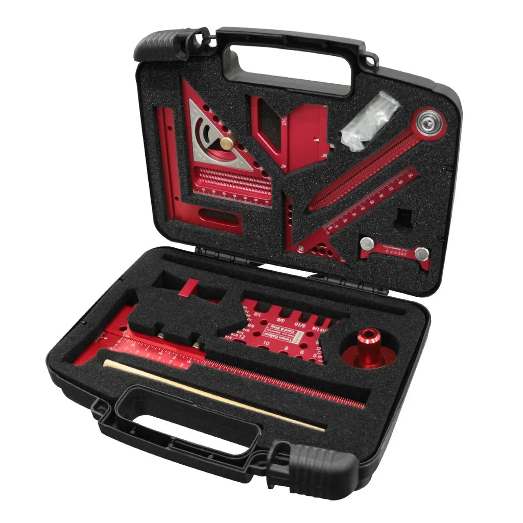 10pcs Woodworking Square Kit with Box, T-Square Scribing Tools,Positioning Block,Circular Drawing Compass,Honing Guide,Height Ga
