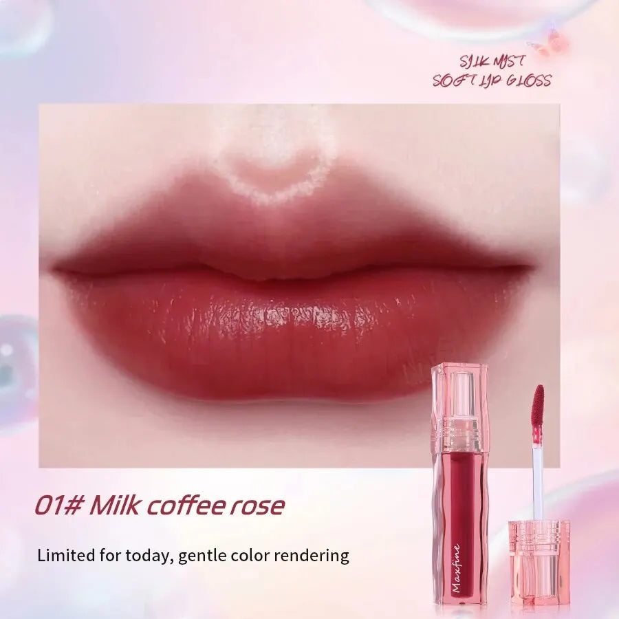 Highly pigmented milk coffee rose liquid lipstick with a glossy, long-wearing, and non-stick finish.