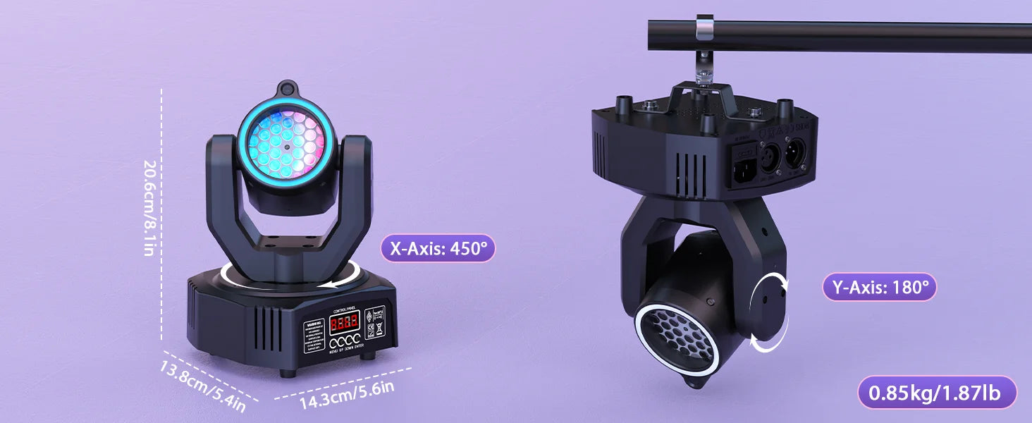 U'King Mini 30W Beam Pattern Moving Head Light RGB DMX Sound Activated Strobe Effect Stage Light for DJ Disco Party Christmas