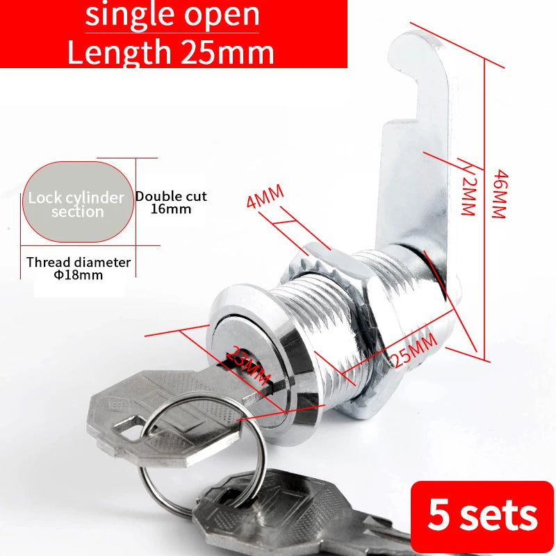 5/20SETS Metal Cylinder Cabinet Security Locker Cam Lock With 2 Keys Same Key Different Key Security Mailbox Lock Drawer 16mm