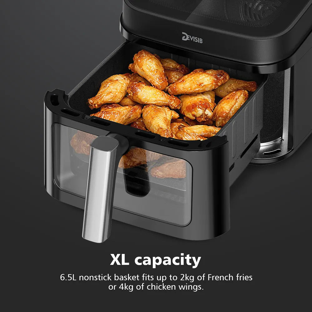 DEVISIB 12-in-1 Air Fryer with 2 Viewing Windows, 6.5L Family Capacity fits 4kg of Wings, Digital Controls, Dishwasher Safe