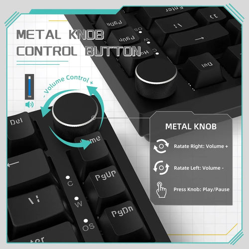AJAZZ AK820 75% mechanical keyboard in black, featuring a multifunctional metal volume control knob.